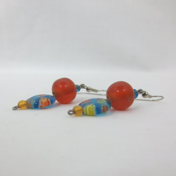 New Blue & Orange Hand Crafted Dangle Earrings - Picture 3 of 6